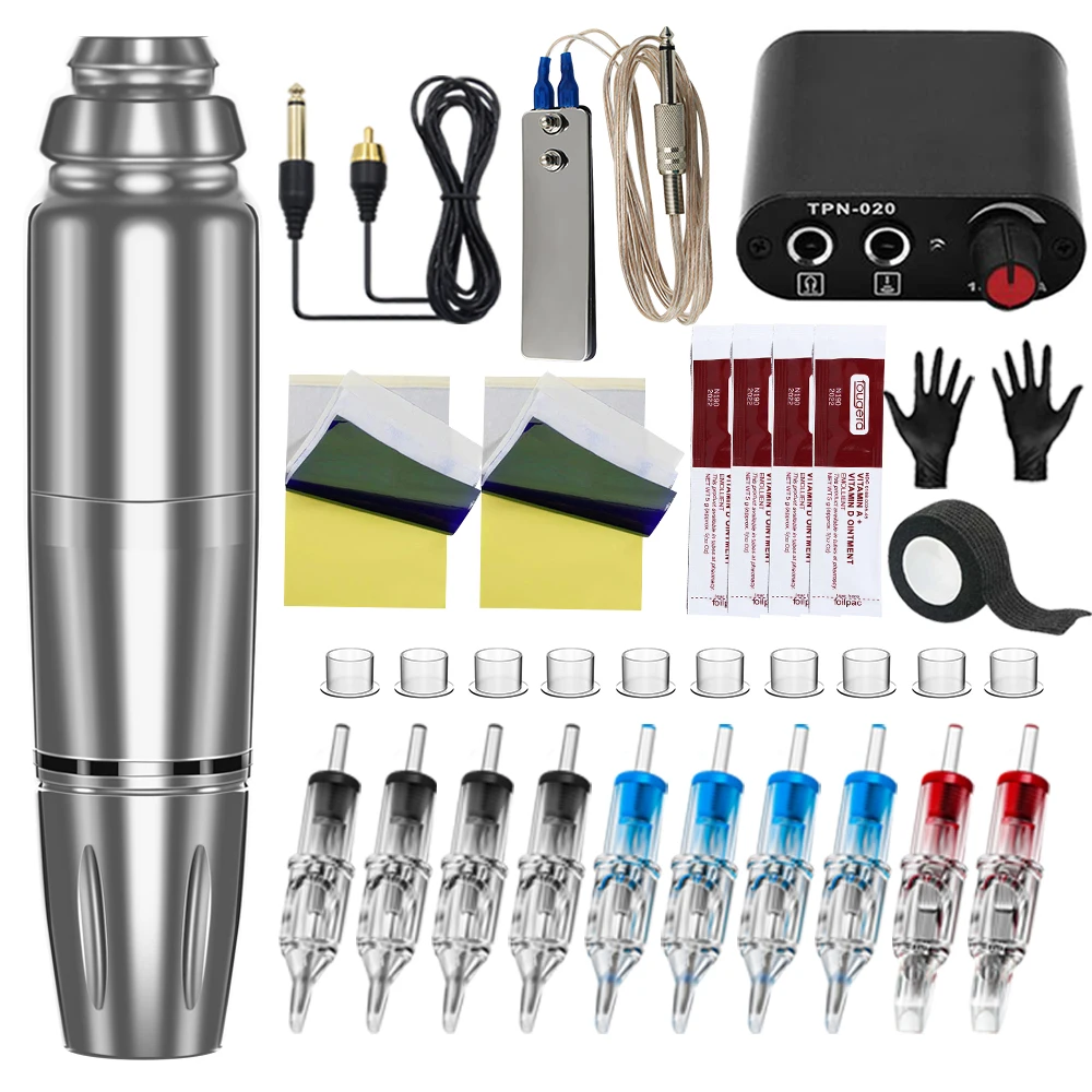 Dragonhawk Tattoo Kit | Rotary Tattoo Machine Pen M4 Bundle (Power supply:  US)