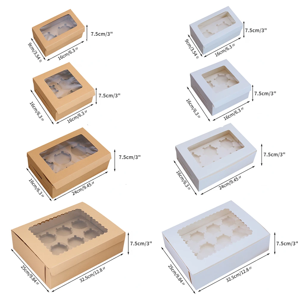 10Pcs Kraft Paper Cupcake Packing Boxes with Clear Window, Cardboard Cake Muffin Cookie... - SKU KPCB1209 - UGI Packaging