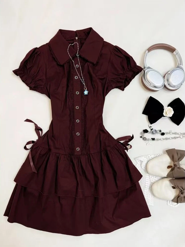 Vintage Black High Street Patchwork Gothic Dress with Bow and Lapel Details