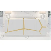 Reception Desks, 78.8" Wide Modern Staton Buffet Glossy White Lacquer with Champagne Gold Embellishments, Desks 1