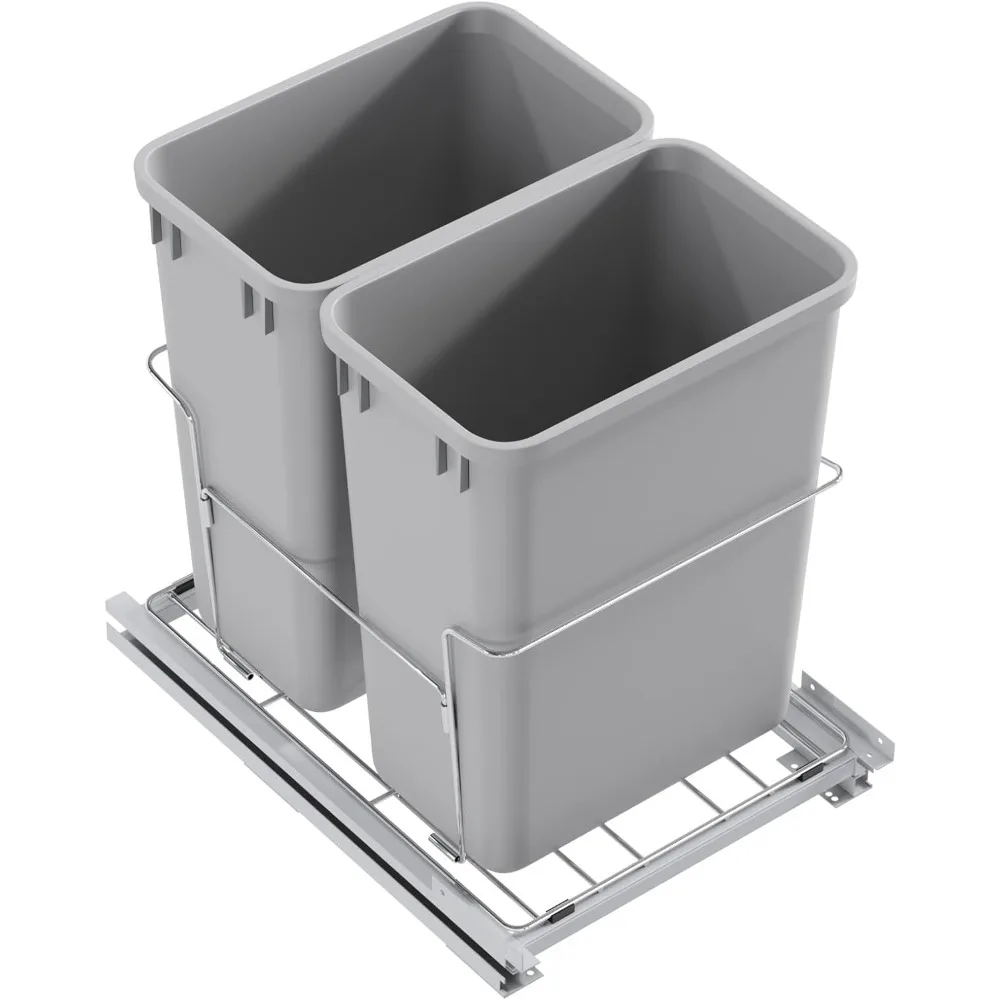 Bottom Mount Pull-Out Waste Container With Door Mounting Kit - Pull-Out Wire Basket-Grey 2 Waste Can-for 18" Frameles 2