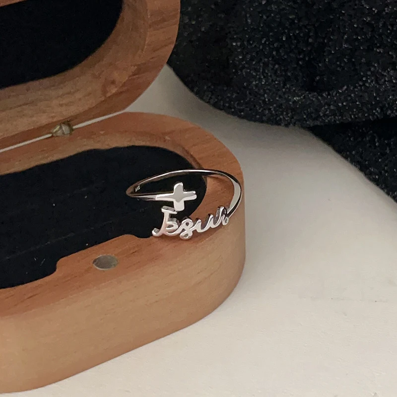 S925 authentic sterling silver fashion cross design adjustable wrap ring daily accessories classic retro versatile