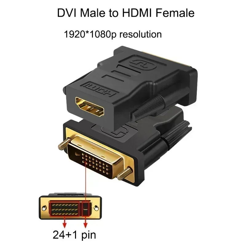 Adaptador DVI a HDMI bidireccional DVI D 24 + 1 macho a HDMI hembra Ca