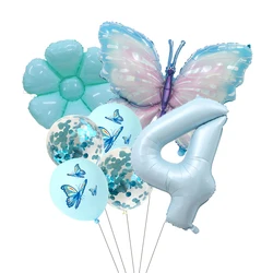 Butterfly Sunflower Celebration Balloon Set - Pink & Blue 7 - Piece Party Decor Collection - As photo (Medium Azure)