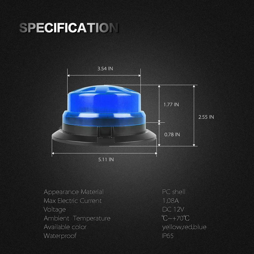 LED Rotating Flashing Strobe Light 12-24V Emergency Fire Truck Warning Lamp Indicator Magnetic Signal Beacon Lights