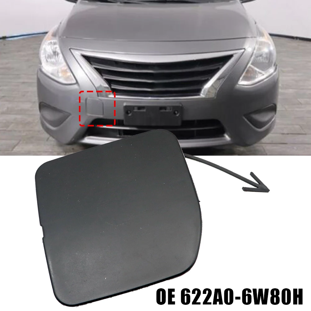 Front Bumper Tow Hook Cover Cap 622A06W80H Black Plastic For Nissan