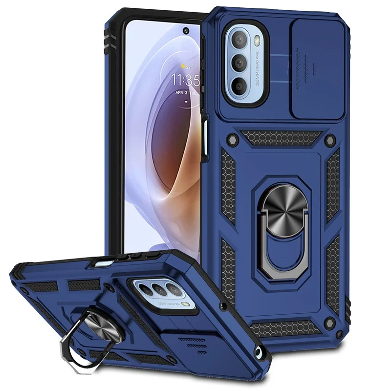 Magnetic Metal Ring Holder Armor Case with Slide Lens Protector