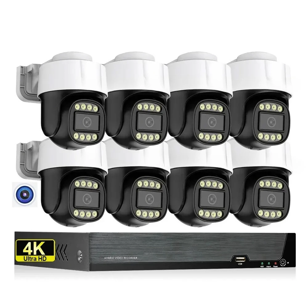 Sistema CCTV Full HD 4K 8MP PTZ, Kit NVR con 8 Telecamere POE Impermeabili per Esterni, Set di Telecamere di Sicurezza Xmeye