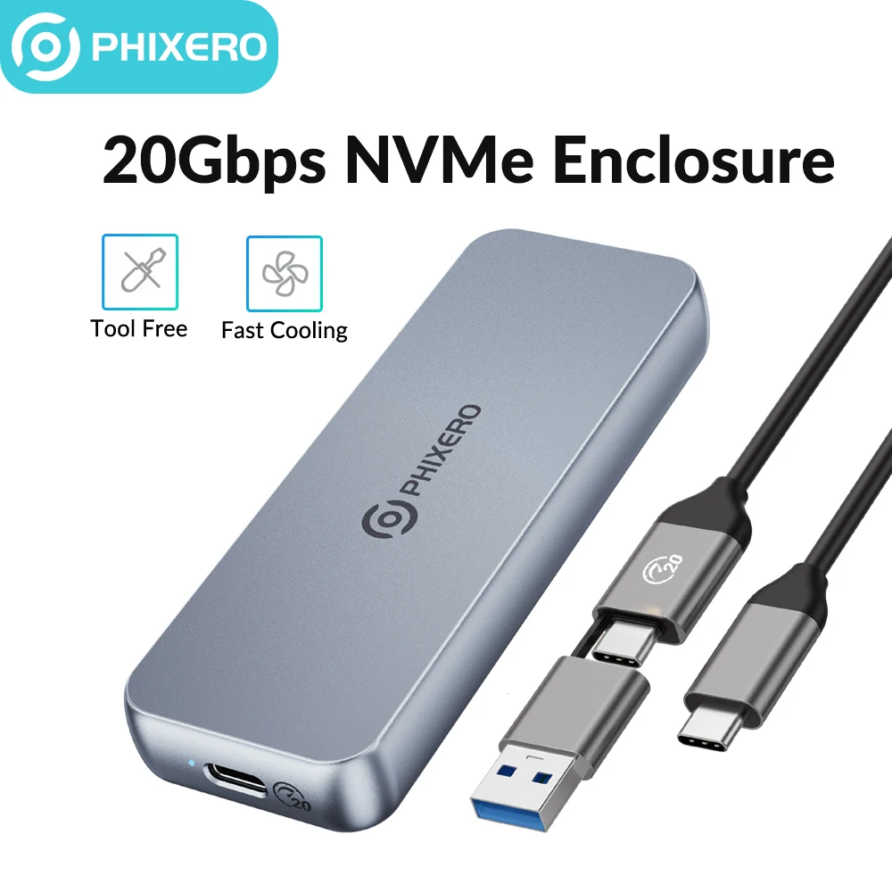 

PHIXERO USB3.2 M.2 NVME SSD 20Gbps Case with Built-in Cooling Vest Upgraded Aluminum Type-C M2 NVME SSD Enclosure for MacBook