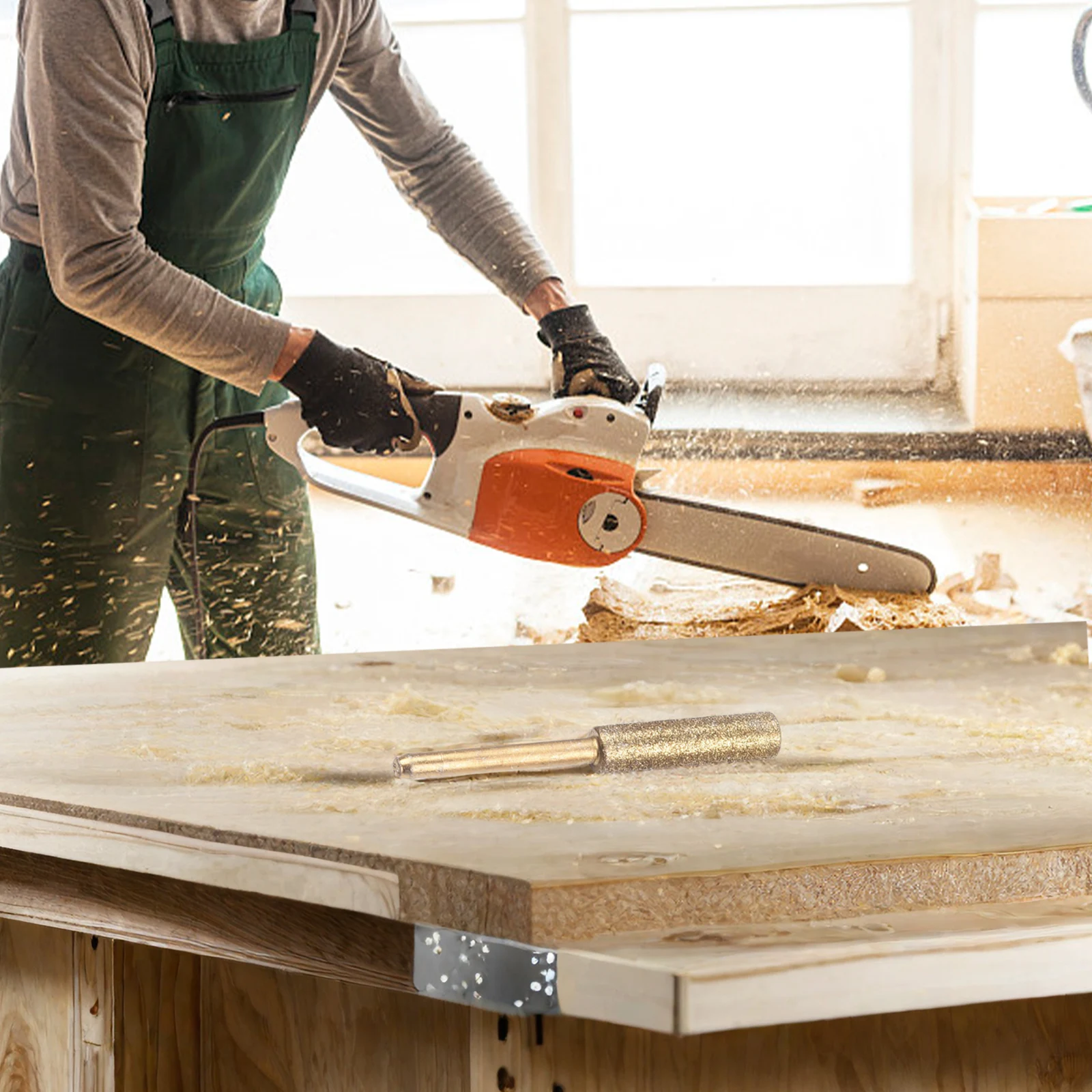 

4pcs Diamond Coated Cylindrical Burr 4-5.5mm Chainsaw Sharpener Stone File Chain Saw Sharpening Carving Grinding Power Tools Kit