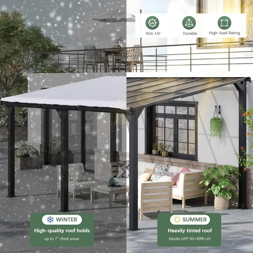 10x14 FT Gazebo, Hard Top Lean To Gazebo Pergola, Wall Mounted Awnings for Patio, Deck, Lawn and Backyard,Outdoor Gazebos 4