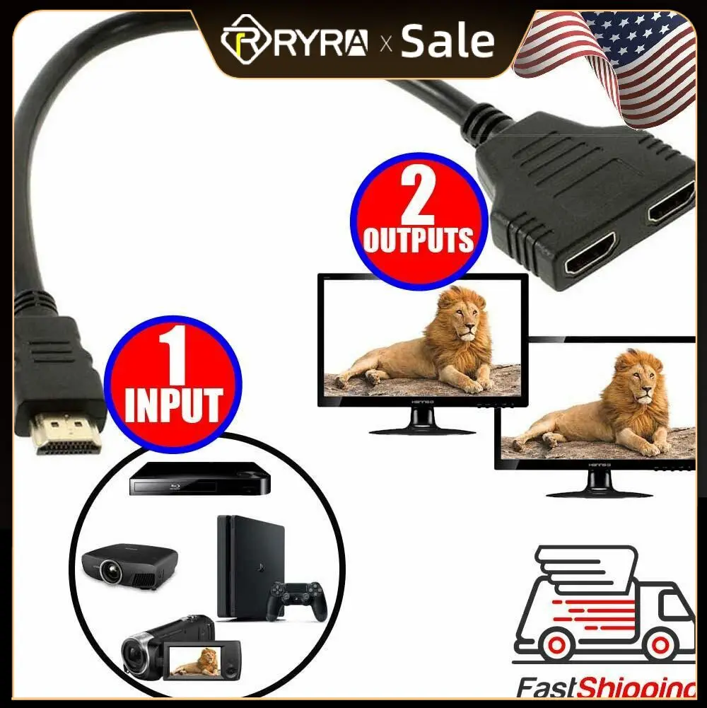 Ryra Hdmi-Compatibile Splitter 1 Ingresso Maschio A 2 Uscite Femmina Port Cable Adapter Converter 1080P Per Giochi, Video Multimedia