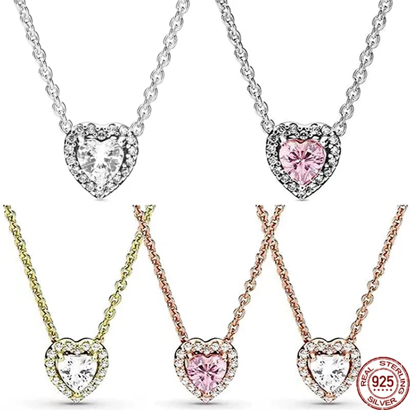 

925 Sterling Silver Love Zircon Pendant for Women's Necklace fit Charming Jewelry DIY Beads Family New Year Gift