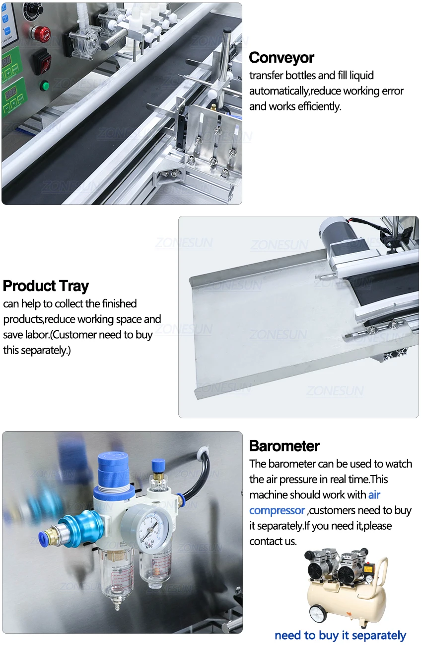 ZONESUN Automatic Desktop CNC Peristaltic Pump Filling Machine With Conveyor ZS-DTPP4W