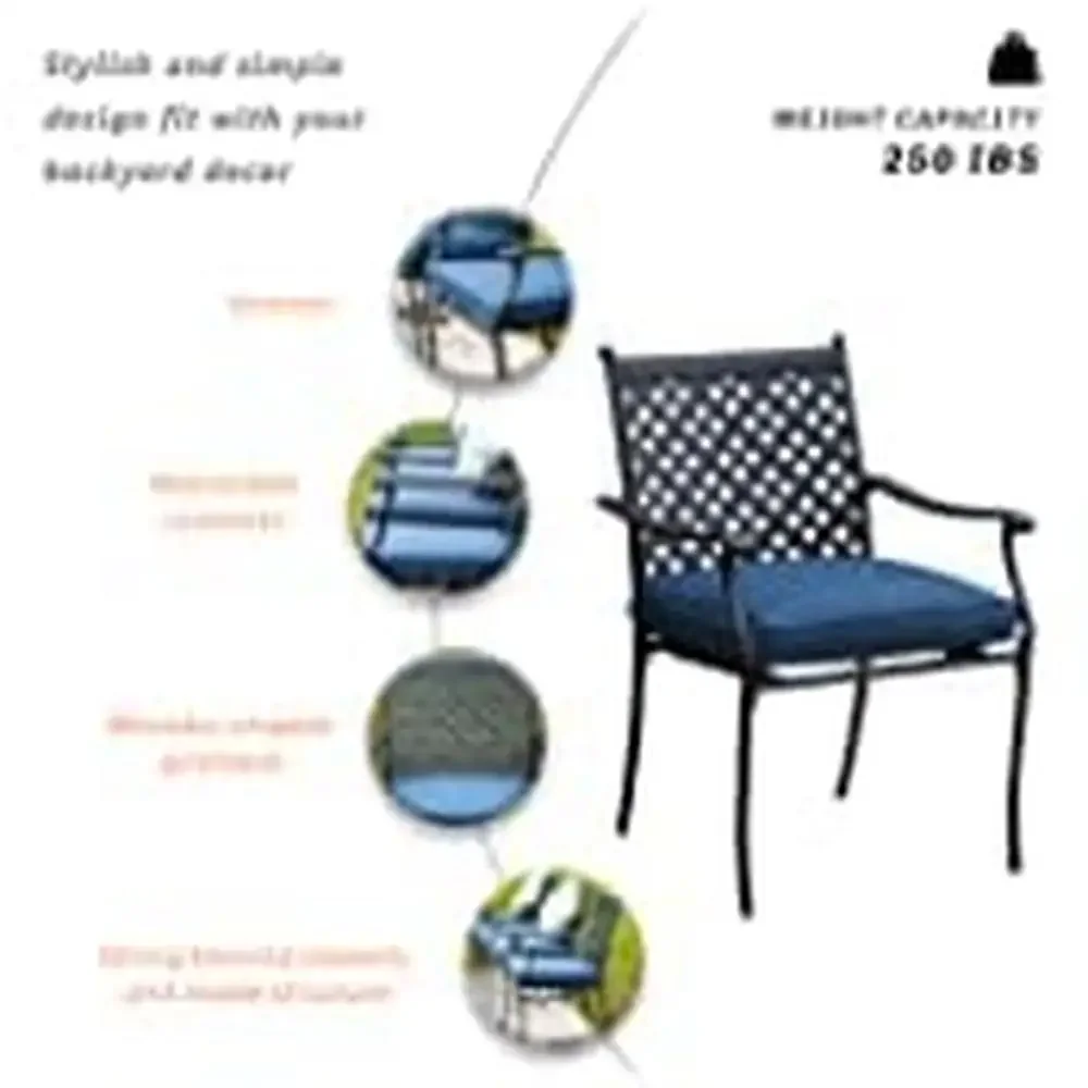 4 Piece Outdoor Patio Wrought Iron Dining Chair Set with Cushions Arms High Backrest Curved Armrests Indoor Outdoor Furniture 4