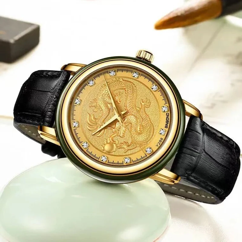 DUGARY Couple quartz watch Brand waterproof Jade Chinese Loong phoenix Male Wristwatch Unique Relogio Masculino