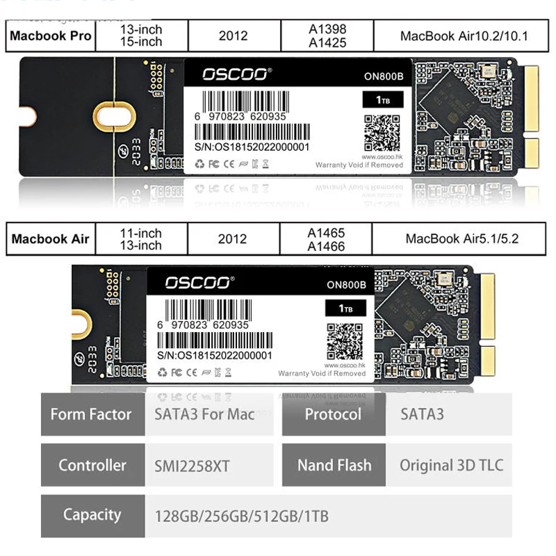 

Твердотельный накопитель OSCOO для Macbook Air A1465 A1466 Pro A1425 A1398, 2012 дюйма, 128 ГБ, 256 ГБ, 512 ГБ, 1 ТБ, Apple SSD, жесткий диск