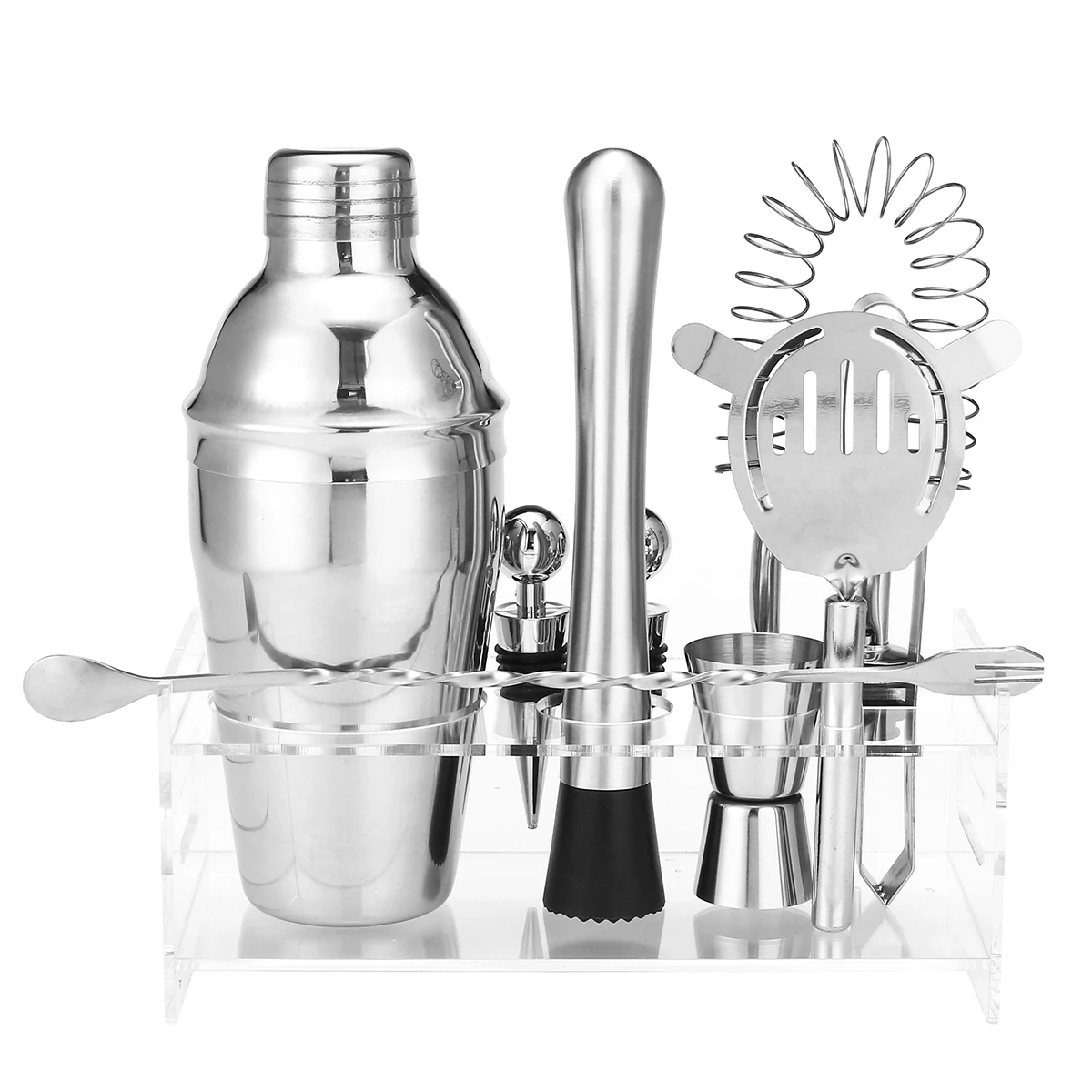 

10Pcs Cocktail Shaker Set with Wine Rack Stand 550ML Stainless Steel Mixer Wine Bartender Tool Drinking Mixer Kit Party Bar Tool