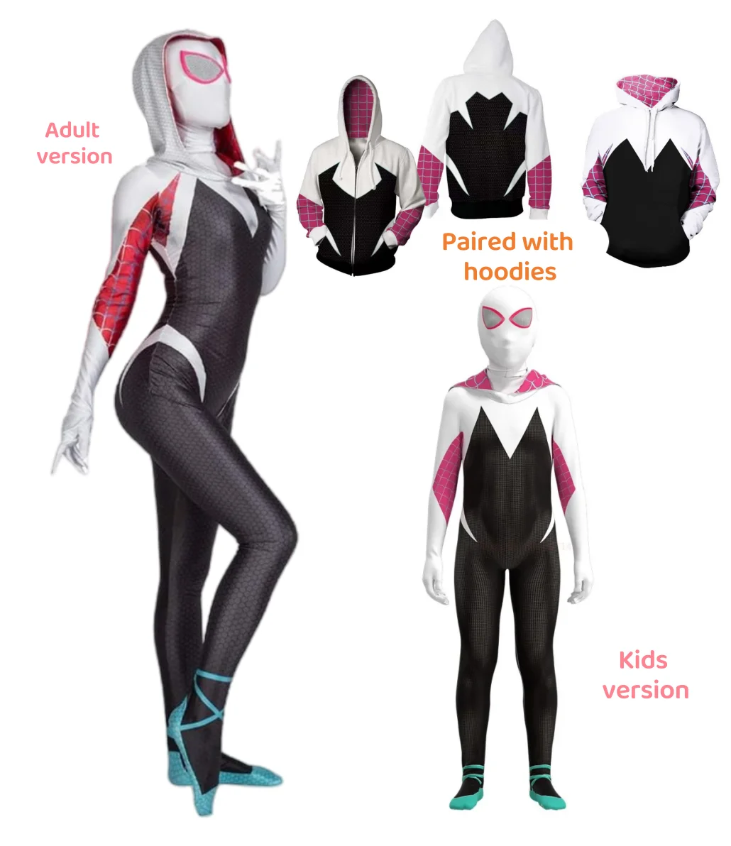 Role Playing Costume Gwen Spid Costume for Kids and Adult White Spider Girl Mask 3D Style Halloween Costumes Cosplay Suiter Body Jumpsuit