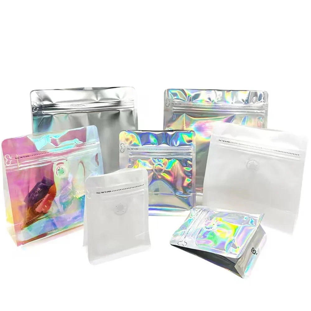 100pcs 4oz 8oz 16oz Aluminum Foil Wholesale Plastic Packaging Holographic Mylar Food Bags with Zipper Coffee Bean Roast Bag 4