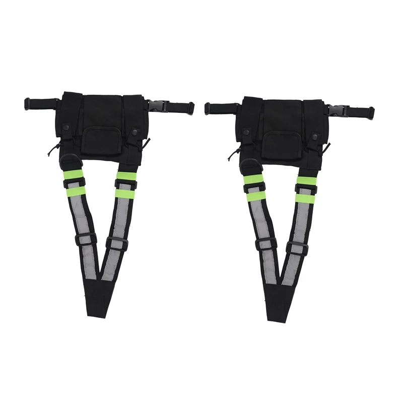 

NEW-2X Radios Pocket Radio Chest Harness Chest Front Pack Pouch Holster Vest Rig Carry Case For Baofeng UV-5R Black+Green