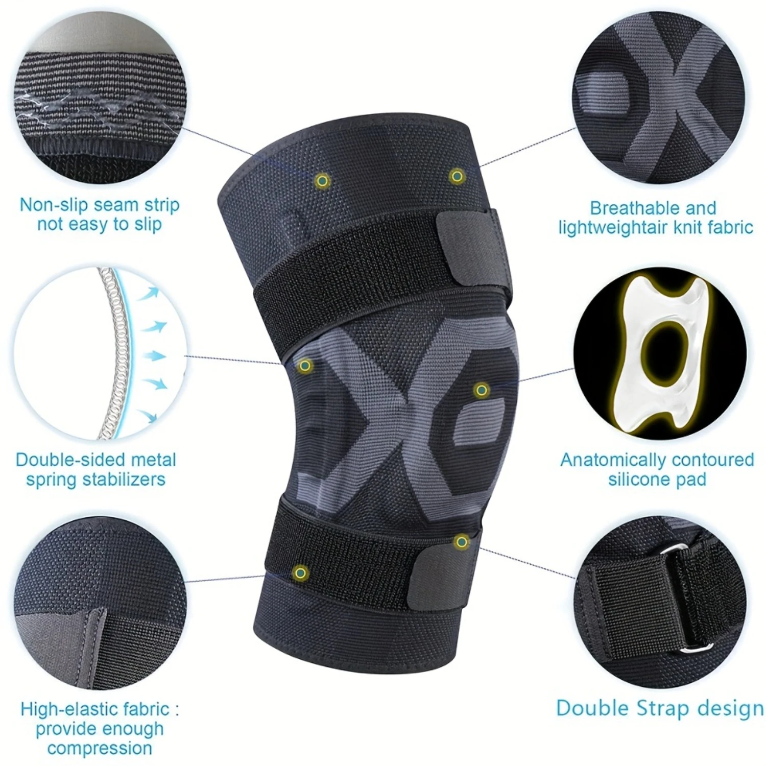 1pc Spring Knee Pad With Dual Straps And Silicone Padding For Enhanced Protection During Sports And Exercise