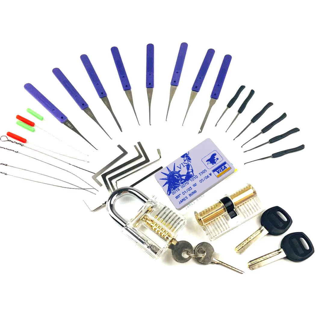 2PCS Transparent Locks with Lock Tools,Broken Key Remove Tools,Tension Push Rod,Beginner Best Picking Practice Kit