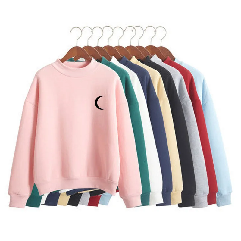 

Crescent moon Print Woman Sweatshirt Sweet Korean O-neck Knitted Pullover Thick Autumn Winter Candy Color Women Clothes