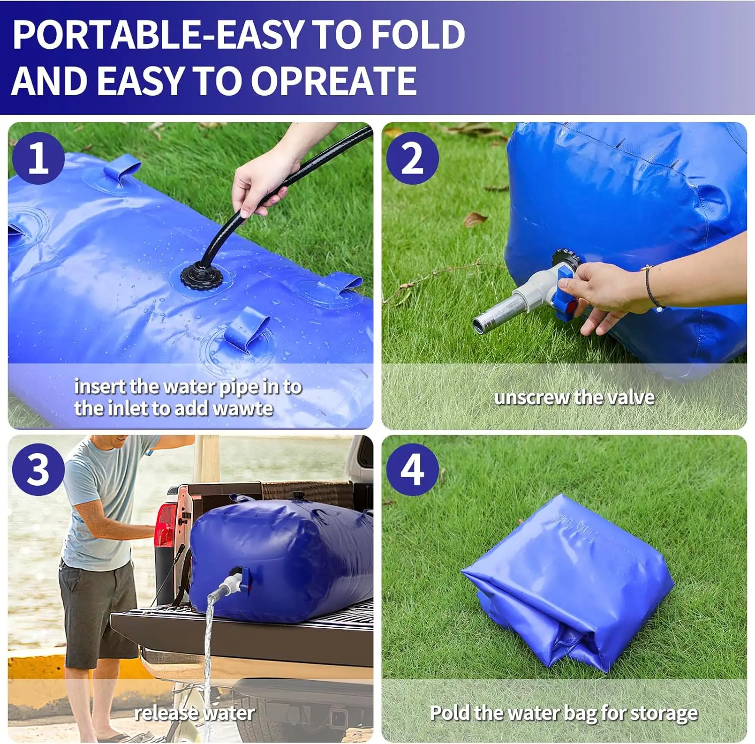 Water storage bag, drought resistance, fire protection, emergency water, agricultural irrigation outdoor bag (110L/29Gal, blue)