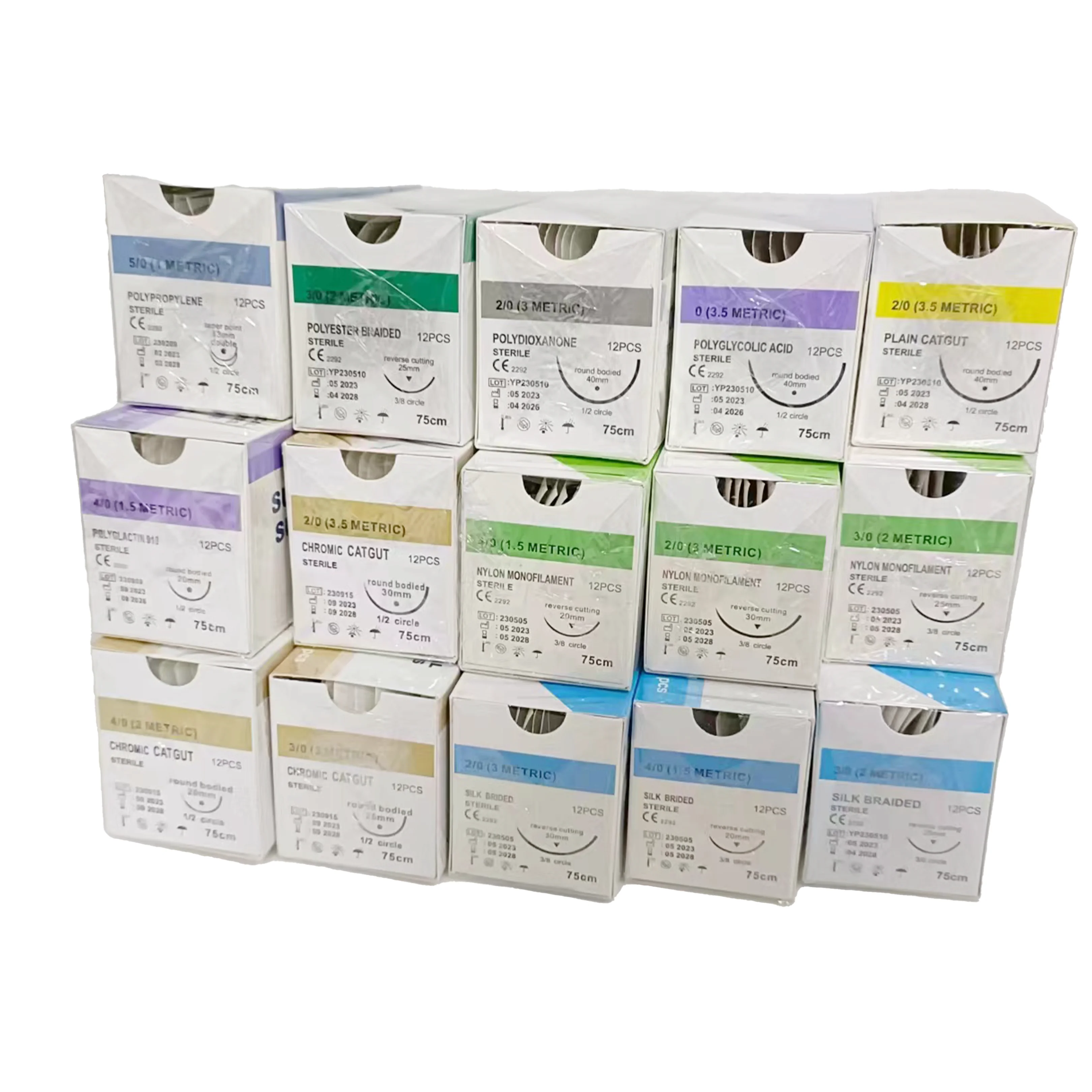 12 Pieces Nylon Silk Braided Sutures 4/0 3/0 2/0 75cm Monofilament Surgical Suture Polypropylene