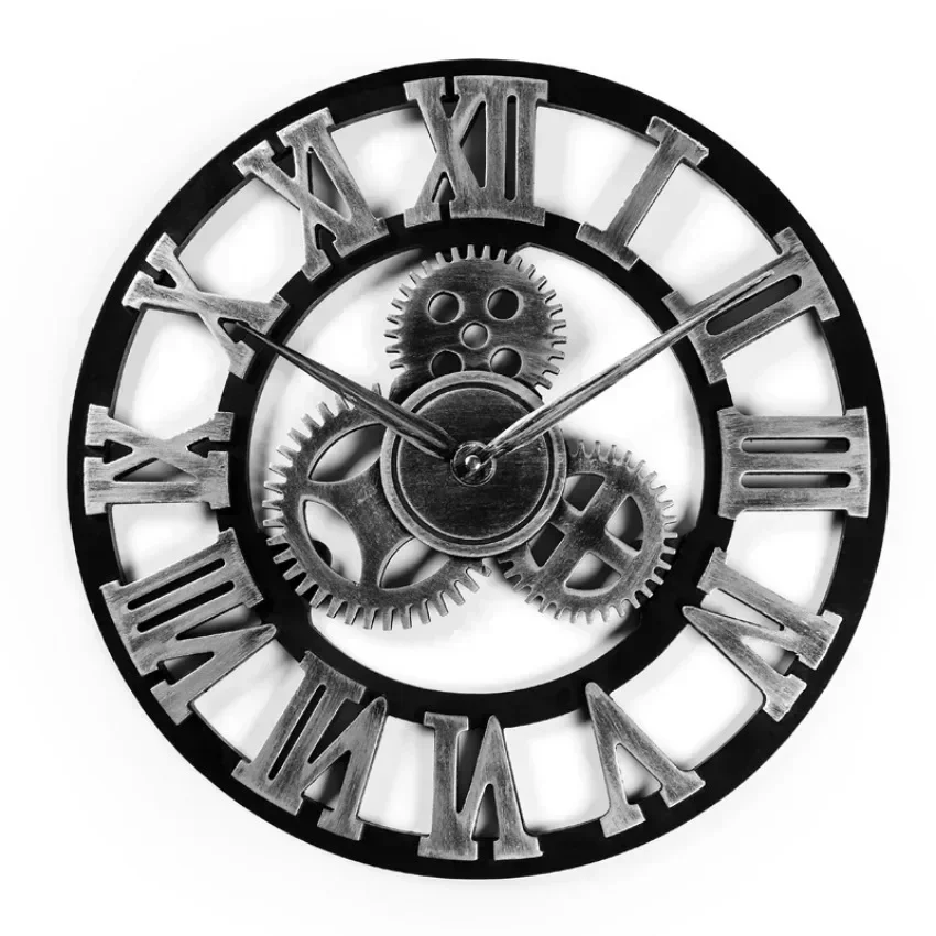 Vintage Industrial Wall Clock – 3D Gears Design with Roman Numerals, Retro Gold & Silver Finish 6