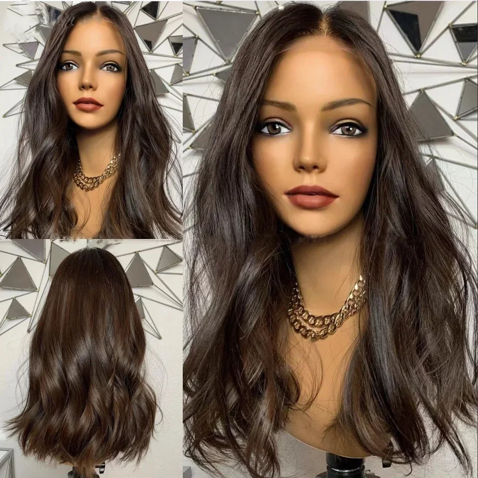 Soft Dark Brown Wave 30inch 5x5 Silk Base Jewish Human Hair Wig With Baby Hair HD Lace European Preplucked Glueless Daily