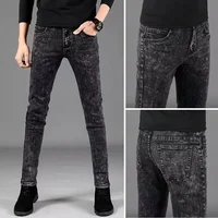 New Men's Slim Straight Stretchy Casual Fashionable Jeans Snowflake Grey Black Versatile Long Trousers AE Stock Casual Wear