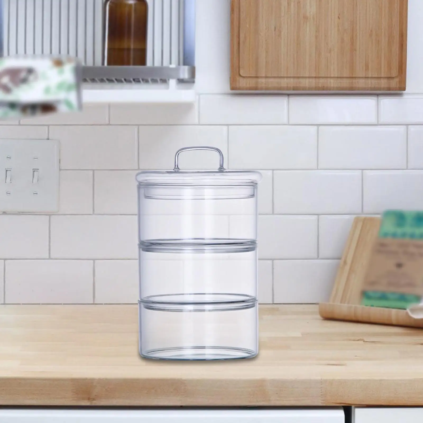 3 Layer Glass Food Jar Grain Container Glass Storage Container Airtight Glass Storage Jar 3 Tier Stacking Jars for Nuts Pantry 3