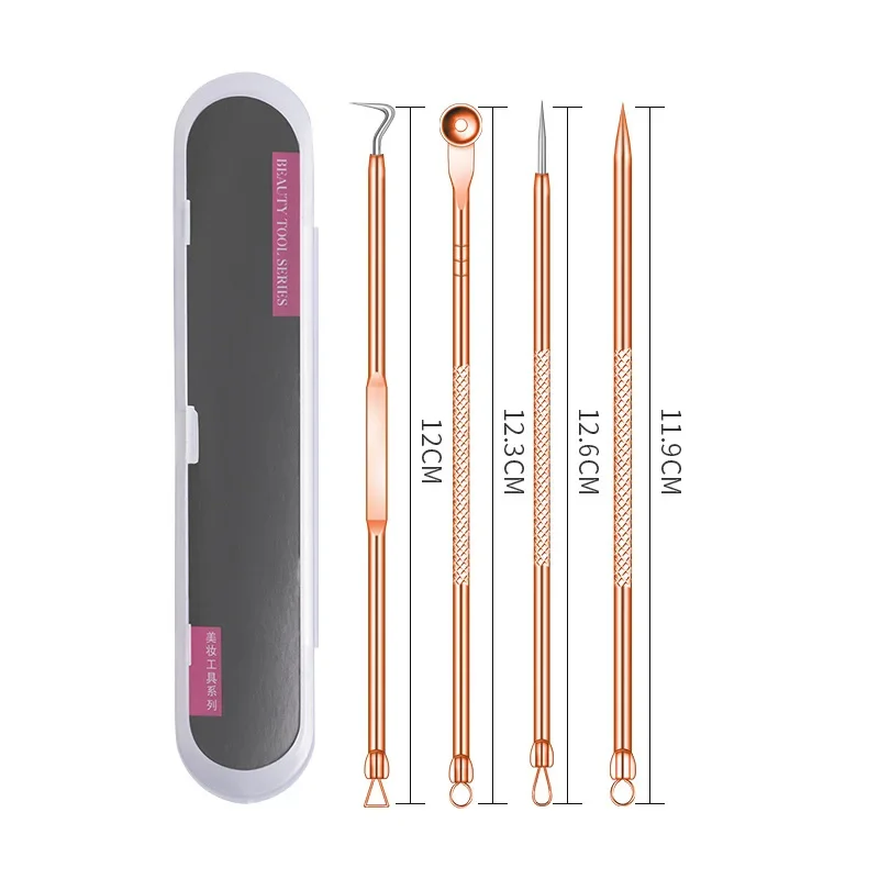 Blackhead Remover Acne Remover 4Pcs/Set Blackhead Comedone Acne Pimple Belmish Extractor Vacuum Blackhead Remover Tool Spoon Rose Gold For Face Skin Care Tool