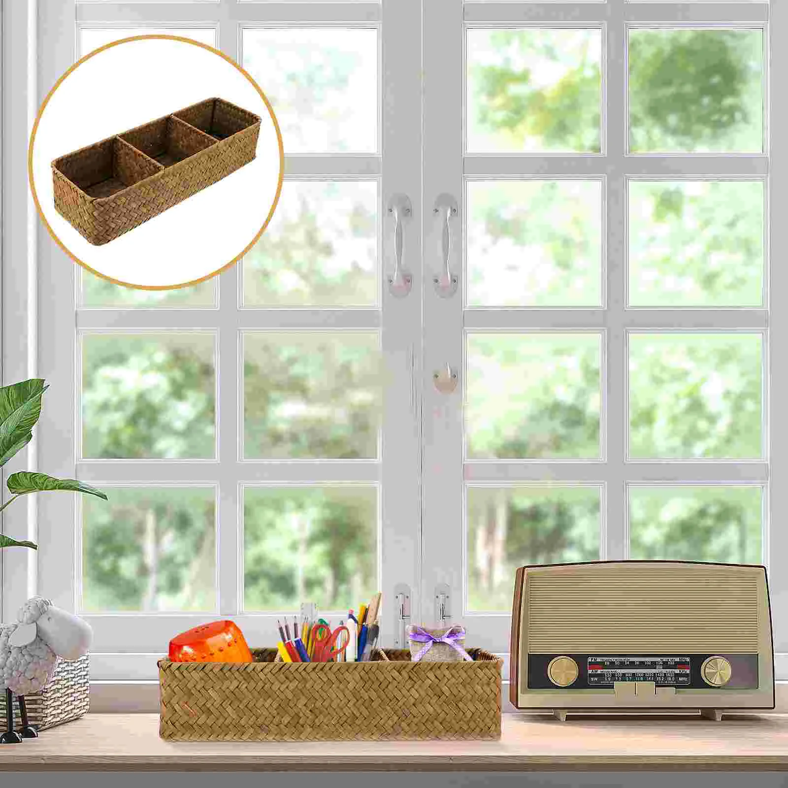 

Compartments Home Storage Basket Box Handmade Seagrass Woven Storage Box Sea Grass Woven Sundries Storage Container