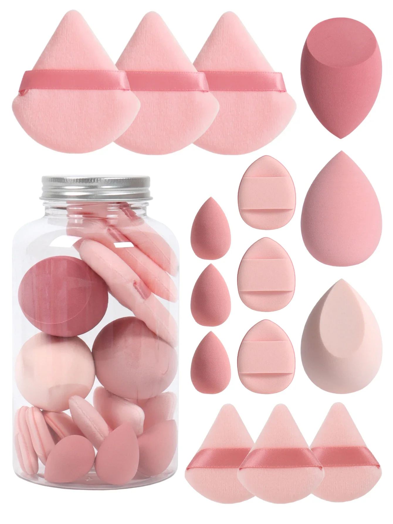 Description Picture 2 of item15Pcs Premium Powder Puffs with Storage Jar - Makeup Blending Sponges Set for Face Foundation & Loose Powder Kit