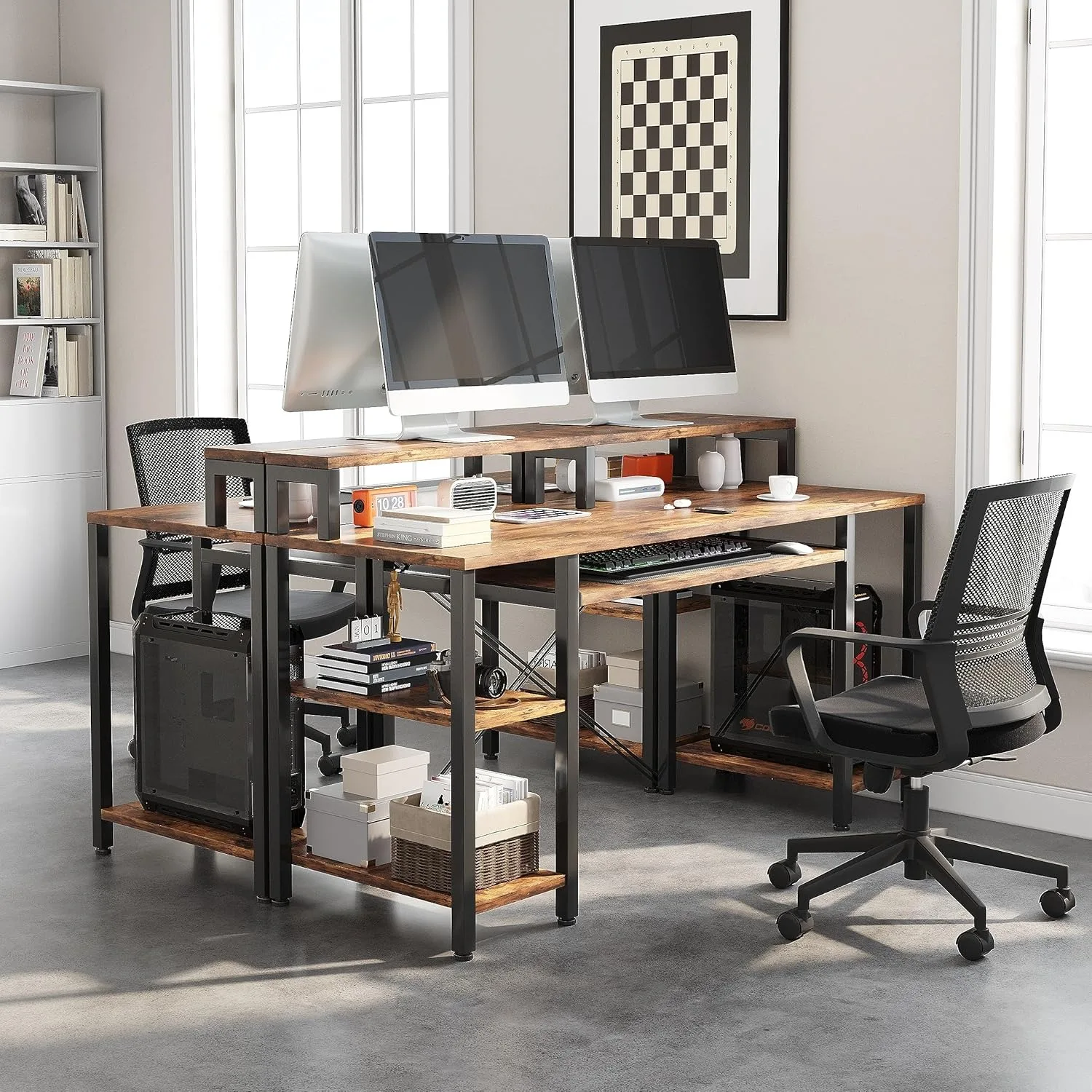 Computer Desk, 48 Inch Home Office Desk, Gaming Desk, 47" Study Table Wide Writing Desk for 2 Monitors, Rustic Brown 6