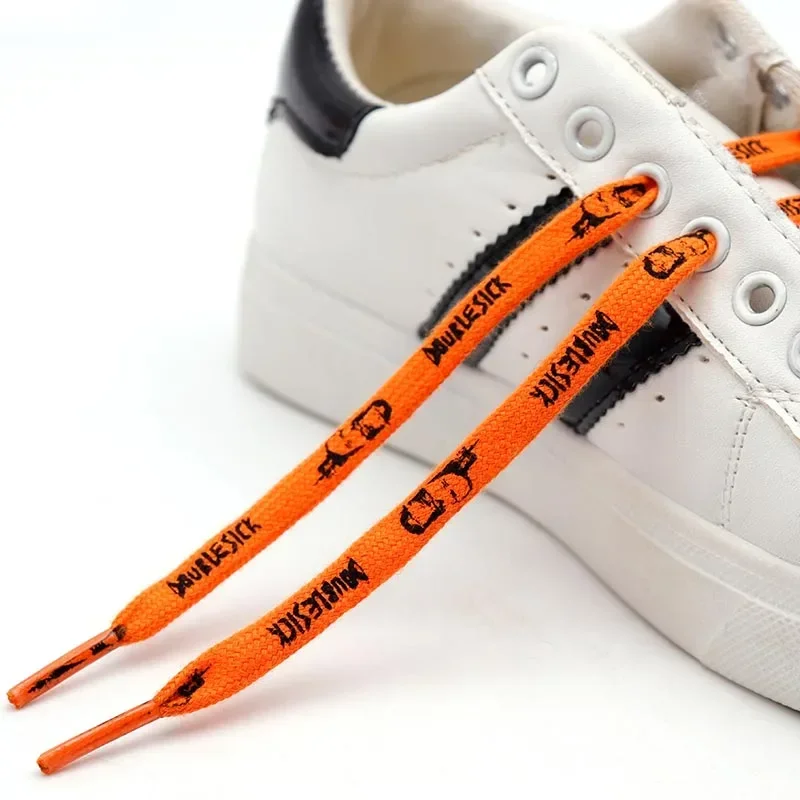 Coolstring Shoe Accessory 8mm Shoelaces Personalized Pattern Lacet Silk Screen Printed Flat Orange Bootlaces Hoodie Draw String