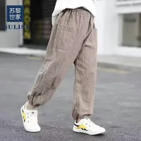 Kids Boys Pants Summer Cotton Linen Children's Boy Trousersloose Slacks Baby Stripes Pants Trousers Child Clothing 3