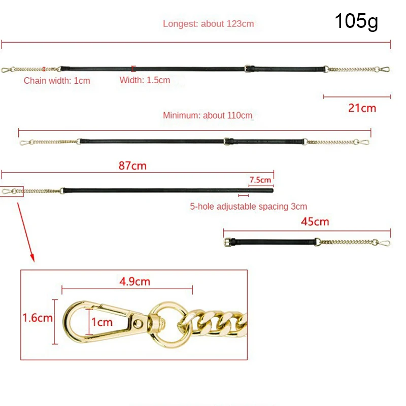 122cm 1.5CM Wide Shoulder Bag Strap Chain Strap Crossbody Bag Handles Adjustable Replacement Strap for Bags Belts Correa Bolso