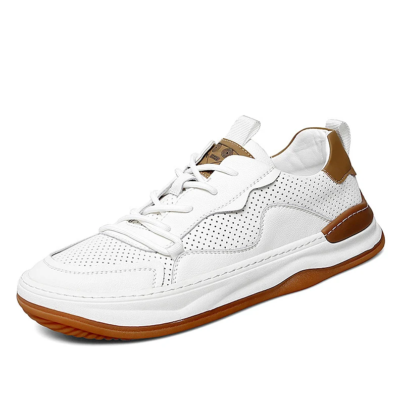 Spring and Autumn Men's Sports Shoes Fashion Flat Bottom Outdoor Jogging Skateboard Luxury Lightweight Breathable Leather Casual