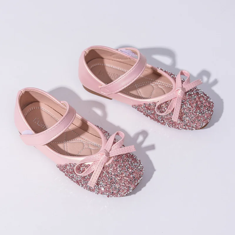 Kids Leather Shoe Spring Autumn Elegant Girls Party Shoes Fashion Sequins Bowtie Children Princess Shoes for Wedding Shallow 5