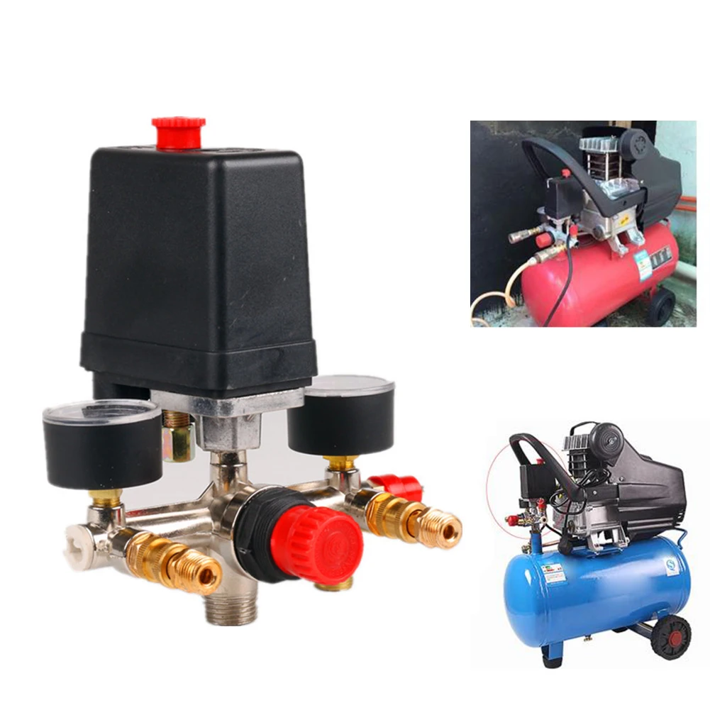 NEW Air Compressor Pump Pressure Switch Manifold Regulator Control Valve with Quick Connector Gauges 230-380V Aluminum Alloy 4
