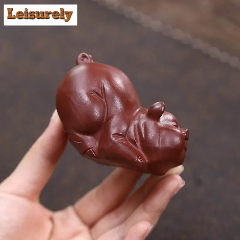 Yixing Purple Clay Fortune Zodiac Pig Tea Pet Elegant Fish Tank Landscaping Tea Figurine Play Toys Tea Statue Ornaments Craft