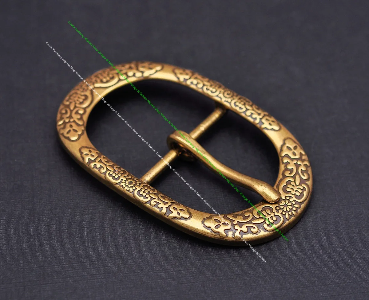 STURDY ANTIQUE BRASS PLATED Flower Pattern METAL OVAL RODEO COWBOY WESTERN LEATHER BELT BUCKLE REPLACEMENT FIT 1 1/2"