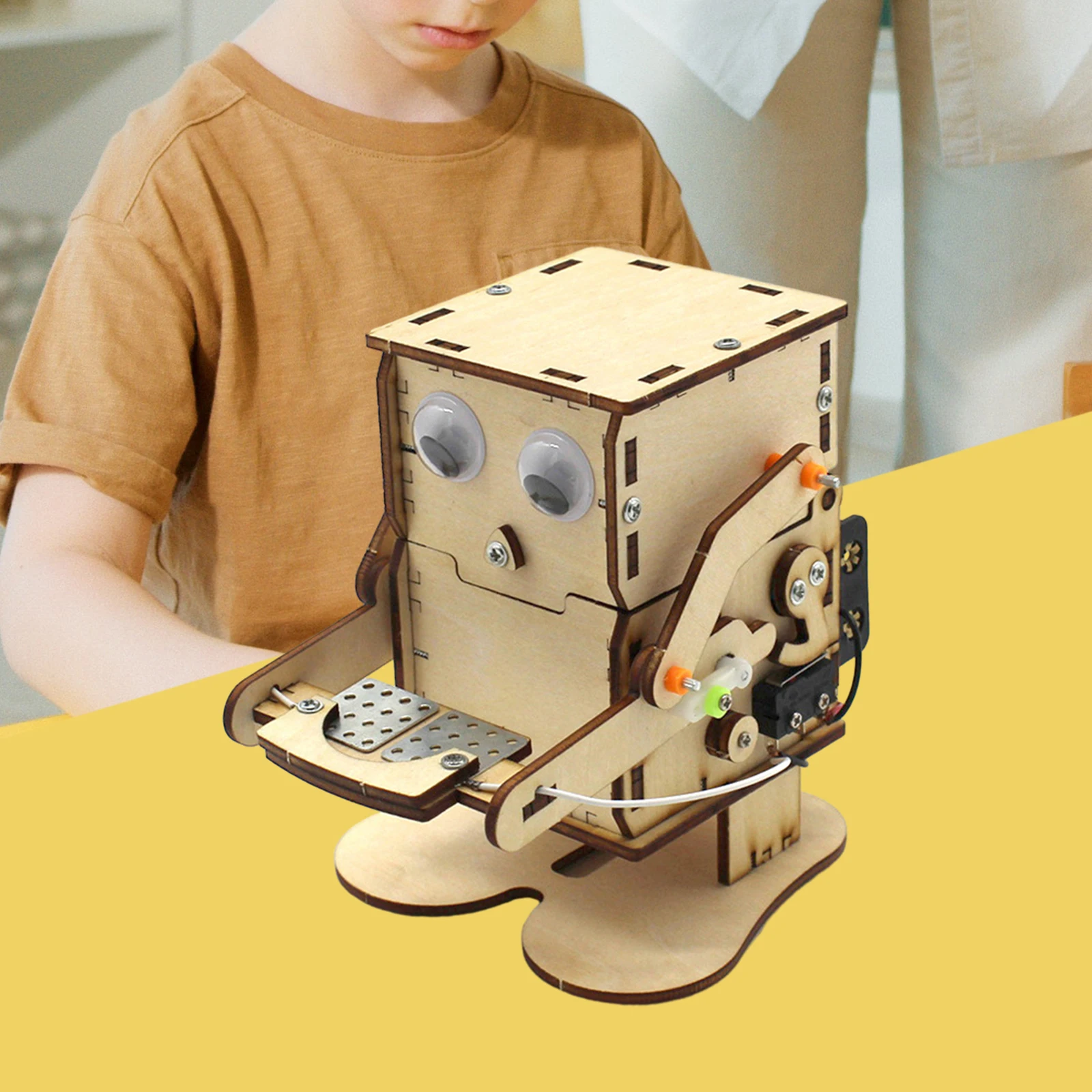 DIY Wooden Science Experiment Kits Saving Coins Robot Money Box Science Kits Developmental Toy Funny for Children Birthday Gift