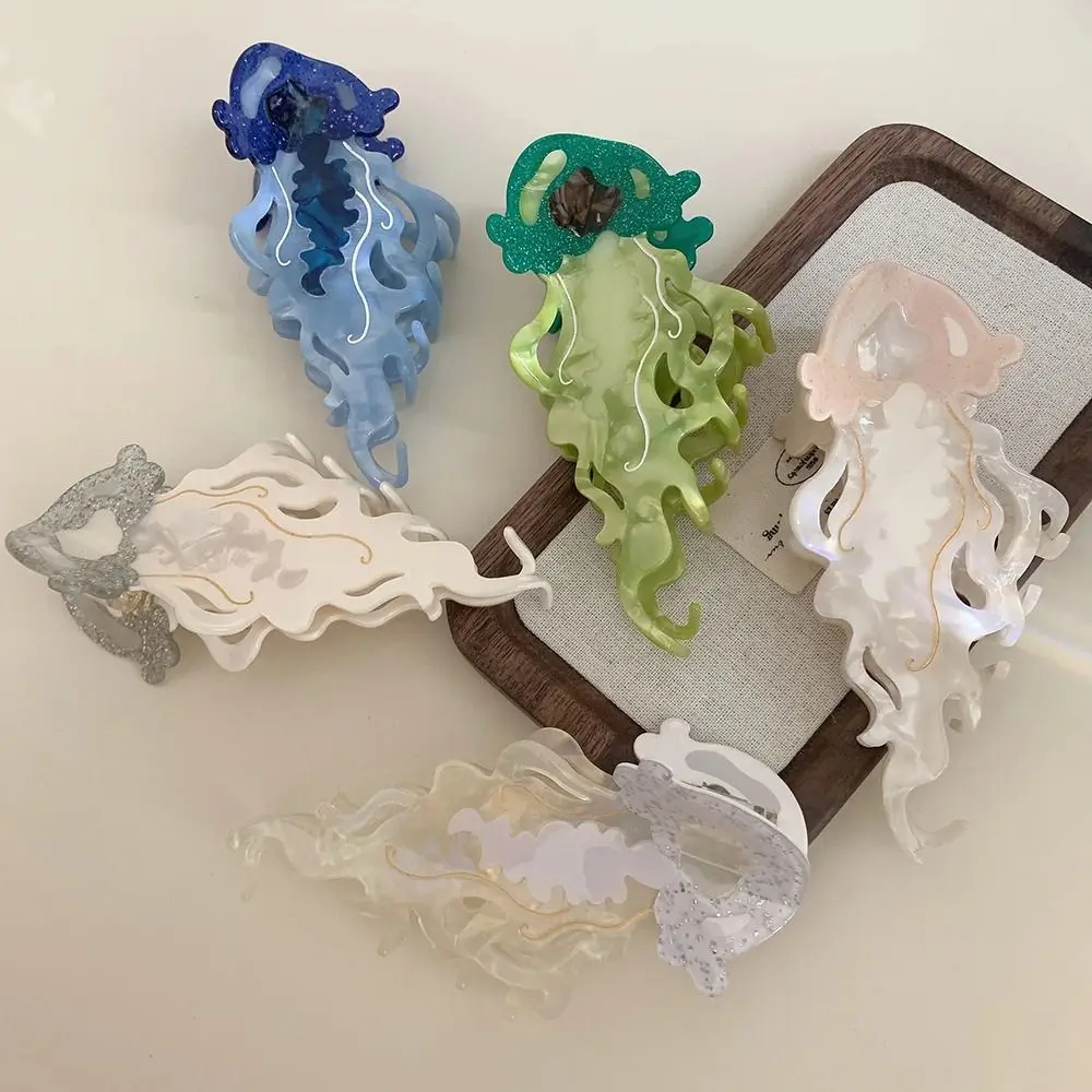 1Pcs Neue Shark Quallen Haar Clip Acetat Labge Marine Leben Haar Klaue Sommer Strand Bunte Haar Zubehör Frauen Mädchen – Detail 15