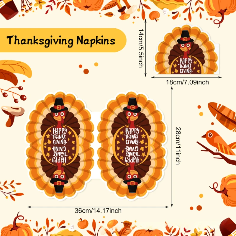 20pcs/Pac 28*36cm Thanksgiving Shaped Paper Napkins Autumn Party Holiday Disposable Paper Napkins Decorative Placemats