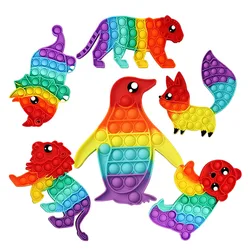 Jouet de Fidget à bulles arc en ciel en forme d'animal de dessin animé, jeux interactifs pour enfants, jouets de décompression pour adultes 